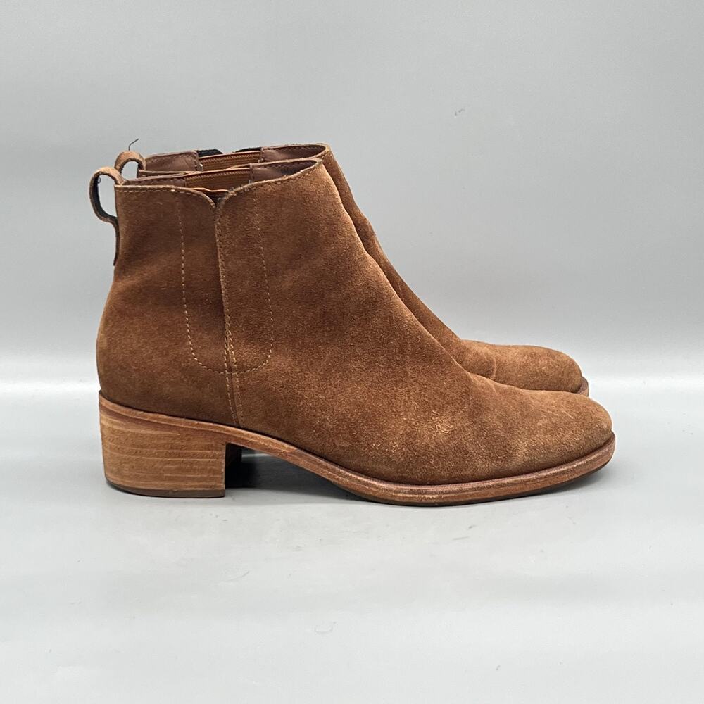 Kork Ease Boots Womens 8 Brown Suede Ankle Block Heel Pull On Booties Shoes